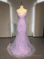 V Neck Mermaid Purple Lace Prom Dresses, V Neck Mermaid Purple Lace Formal Prom Dresses