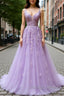 V Neck Off Shoulder Long Lilac Lace Prom Dresses Off Shoulder Purple Lace Prom Graduation Prom Dresses