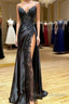 V Neck Open Back Mermaid Black Lace Prom Dresses Long with High Slit Mermaid Black Prom Dresses Black Lace Prom Dresses