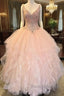 V Neck Organza Ruffles Ball Gown Quinceanera Dresses