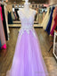 V Neck Purple Long Lace Prom Dress Lilac Purple Long Lace Prom Dress