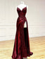 V Neck Satin Lace Long Prom Dresses Lace Long Prom Dresses