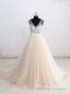 V-neck See-through Bodice Champagne Tulle Wedding Dresses