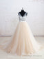 V Neck See-through Bodice Champagne Tulle Wedding Dresses