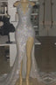 V-Neck Sequins Mermaid Front Slit Floor Length Prom Dresses