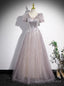 V Neck Sequins Short Sleeve Prom Dress