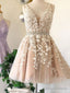 V Neck Short Champagne Lace Prom Dress Short V Neck Champagne Lace Graduation Homecoming Prom Dressesses Champagne Lace Wedding Dress