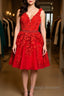 V Neck Short Red Lace Prom Dresses with Beadings Short Red Lace Prom Graduation Homecoming Dresses