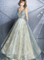 V-Neckline Sexy Shiny Tulle A-Line Long Prom Dress, Low Back Formal Dress