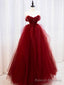 Burgundy Sweetheart Tulle Long Prom Dress with Beaded, Burgundy Party Dress