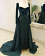 Velvet Long Sleeve Satin Split Gowns
