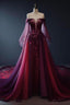 Vintage A-Line Off The Shoulder Tulle Burgundy Prom Dresses
