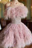 Vintage A Line Pink Homecoming Dress Feather 18Th Birthday Outfits