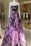 Vintage A Line Sleeveless Long Floral Chiffon Prom Dresses