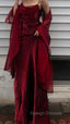 Vintage A line Spaghetti Straps Sleeveless Burgundy Prom Dress Long Prom Dress