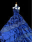 Vintage A-Line Strapless Satin Tulle Long Ball Dresses Klein Blue 3D Applique Prom Dresses