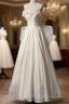 Vintage A-Line Strapless Satin White Long Wedding Dress Brides Dresses
