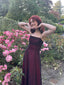Vintage A-Line Straps Burgundy Long Prom Dresses