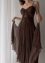 Vintage A-Line Straps Floor Length Brown Prom Dress