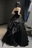 Vintage A-Line Strapless Sleeveless Long Black Prom Dresses