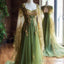 Vintage A Line Tulle Sage Green Prom Dress