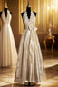Vintage A-Line V Neckline Champagne Lace Prom Gown Fairy Prom Dress