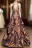 Vintage Ball Gown Halter Brown Sleeveless Long Prom Gown Fairy Prom Dresses