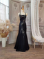 Vintage Black Mermaid Halter Neck Beaded Chiffon Long Formal Prom Dress
