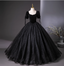 Vintage Black Puff Sleeve Velvet Shimmer Tulle Ball Gown Prom Dress Sweet 16 Dress