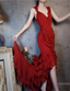Vintage Burgundy Mermaid Deep V-Neck Layered Ruffle Chiffon Long Formal Prom Dress