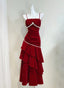 Vintage Burgundy Mermaid Spaghetti Strap Ruffle Velvet Formal Prom Dress