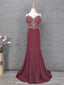 Vintage Burgundy Spaghetti Strap V-Neck Beaded Chiffon Long Formal Prom Dress