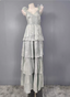 Vintage Dusty Sage A-Line V-Neck Satin Tiered Long Formal Prom Dress