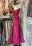 Vintage Fashion Mermaid Floor Length Hot Pink Satin Prom Dresses Prom Dress