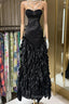 Vintage Fashion Mermaid Sweetheart Black Floor Length Prom Dresses