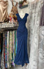 Vintage Fashion Mermaid V Neckline Navy Blue Floor Length Prom Dresses Prom Dress