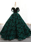 Vintage Green Lace Ball Gown Off The Shoulder Backless Wedding Dress