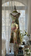 Vintage Green Oil Painting Chiffon Print Irregular Skirt Formal Prom Dress