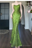 Vintage Green Sheath Spaghetti Strap Sequined Prom Dresses Birthday Dresses