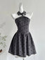 Vintage Grey Printed Lapel A-Line Short 17Th Birthday Homecoming Dress