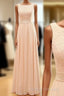 Vintage Long Column Lace Top Bateau Neck Sleeveless Blush Pink Zipper Back Maxi Bridesmaid Dress
