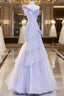 Vintage Mermaid One Shoulder Lilac Tulle Satin Prom Dress Long Prom Dresses