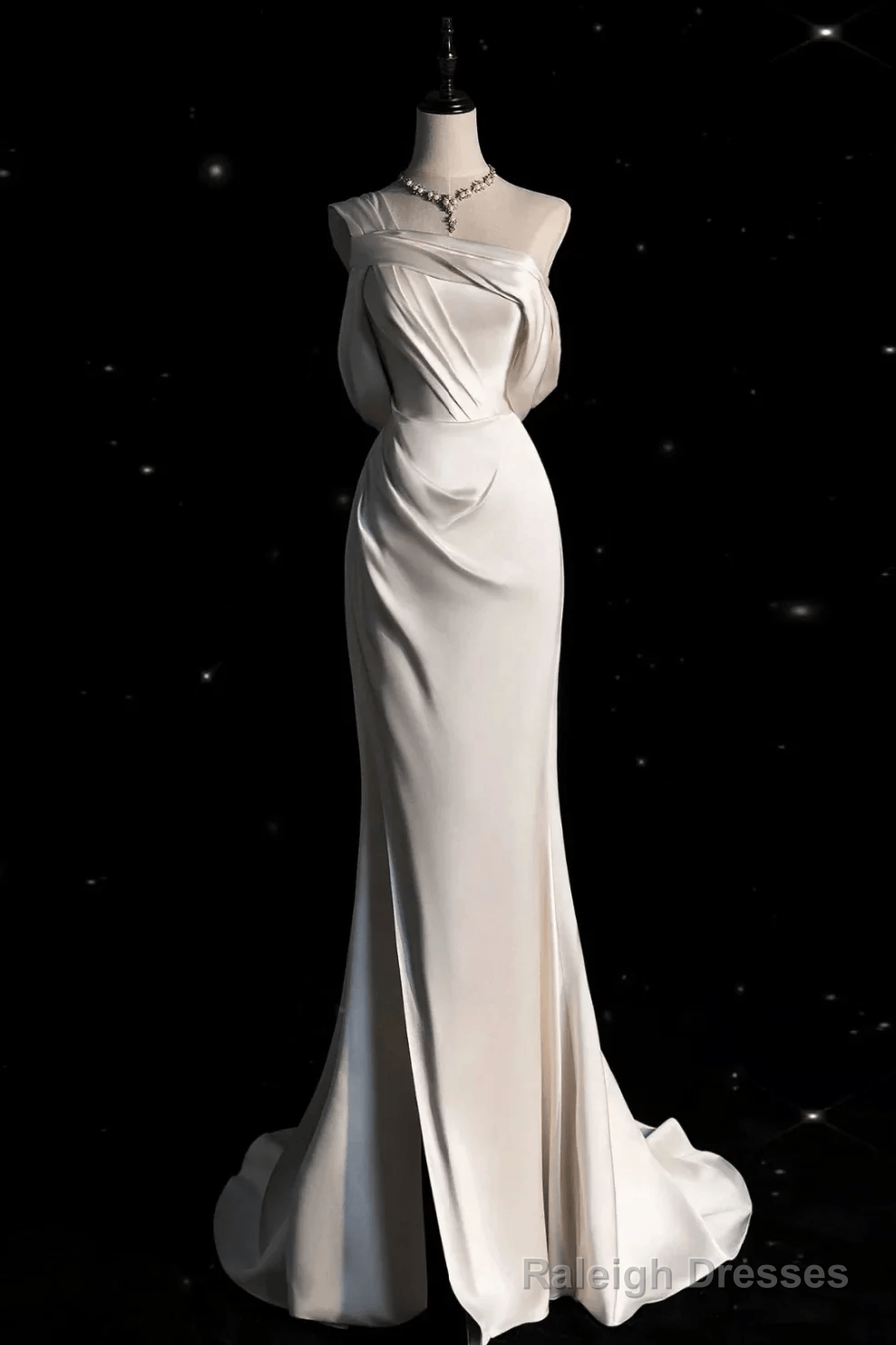 Vintage One Shoulder Satin Pleated Mermaid Evening Dress Long Birthday Party Dress