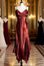 Vintage Mermaid Spaghetti Straps Satin Burgundy Prom Gown Fairy Prom Dresses