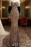 Vintage Mermaid Strapless Prom Dress Long Sequin Prom Dress