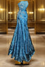 Vintage Mermaid Strapless Tulle Blue Long Prom Gown Fairy Prom Dresses