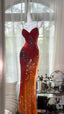 Vintage Orange Chiffon Strap Mermaid Beaded Evening Gown Prom Dress