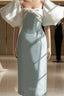 Vintage Sheath Light Sky Blue Satin Prom Dresses Evening Dress