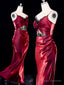 Vintage Sheath Spaghetti Straps Burgundy Lace Ankle Length Prom Dresses Birthday Outfits