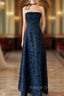Vintage Strapless Blue Satin Sleeveless Black Tulle Beaded Ball Dress Birthday Evening Dress